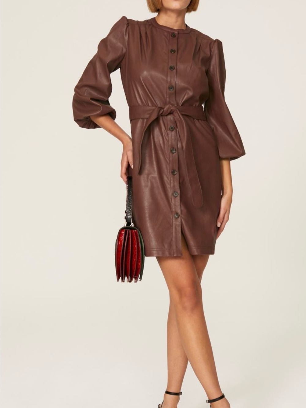Shoshanna Faux Leather Shirtdress